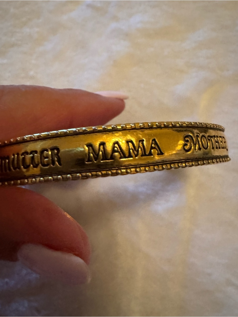 Gold 'MOTHER' Engraved Bangle Bracelet with different spellings - Picture 2 of 8